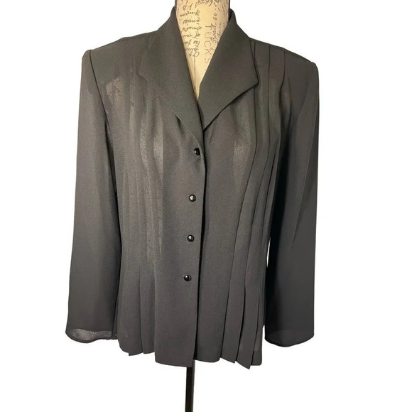Danny&Nicole 12 Black shear pleatedlong sleeve enamel button front shirt blazer - Picture 2 of 9